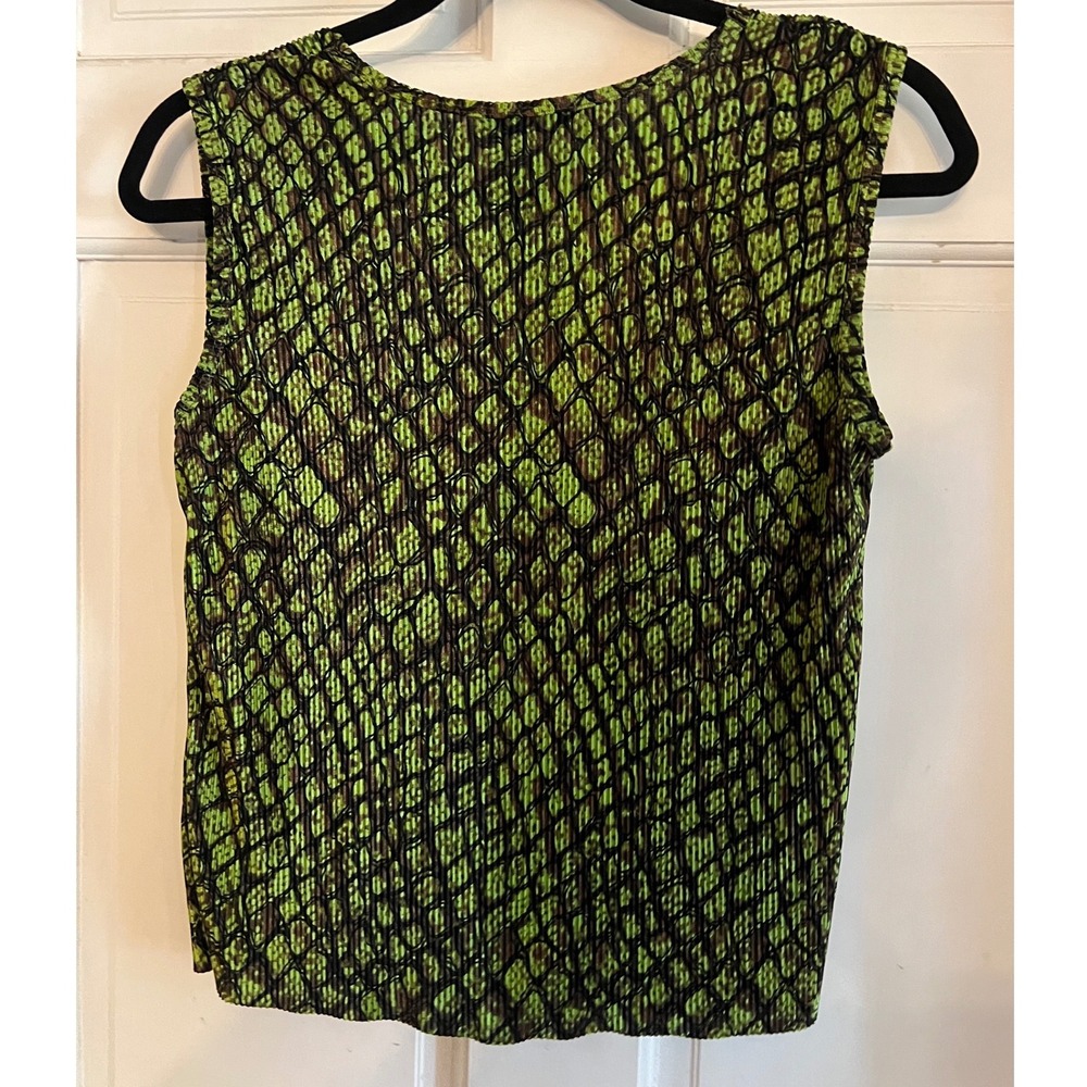 Vintage Y2K Plisse Lime Green Black Snakeskin Pleated Tank Top Size M - Picture 4 of 4